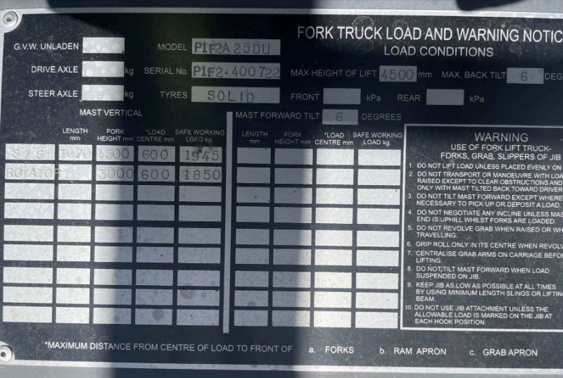 
								Nissan 2500kg LPG forklift with 4500mm 3 stage mast & sideshift full									